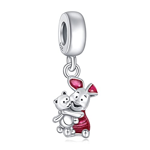 H.ZHENYUE Jewelry Small Bear Piglet Dangle Charm Beads fit Bracelet Necklace for Woman Girls,925 Sterling Silver Pendant Beads with Cubic Zirconia,Birthday Christmas Halloween Valentine's Day Gifts von H.ZHENYUE