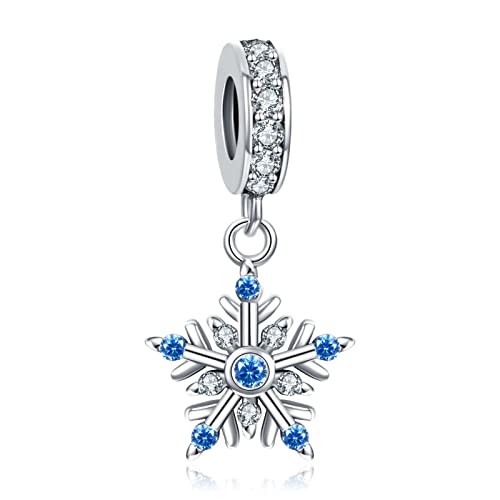H.ZHENYUE Jewelry Snowflake Dangle Blue Cubic Zirconia Charm Beads fit Bracelet Necklace for Woman Girls,925 Sterling Silver Pendant Beads,Birthday Christmas Halloween Valentine's Day Gifts von H.ZHENYUE