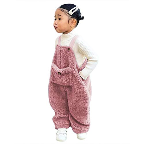 Kleinkind Kinder Baby Mädchen Jungen Solid Flanell Straps-Hosen Overalls Warm Winter Gefütterte Leggings Warme Hosen Gr. 100 cm , rose von H.eternal(TM)