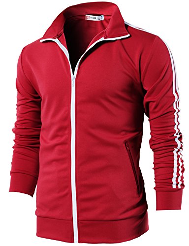 H2H Herren Active Slim Fit Track leichte Jacke mit Reißverschluss und langen Ärmeln, Cmoja0103-rot, 3XL von H2H