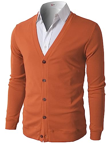 H2H Herren Casual Slim Fit Cardigans V-Ausschnitt Basic Designed Langarm Button Down, CMOCAL012-BURNTORANGE, Klein von H2H