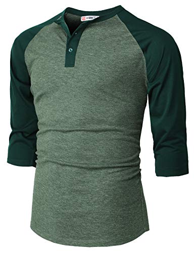 H2H Herren Casual Slim Fit T-Shirts Henley Shirts Raglan Lang & 3/4 Ärmel Jersey Baseball T Shirts, Cmtts0229-heathergreen, Klein von H2H