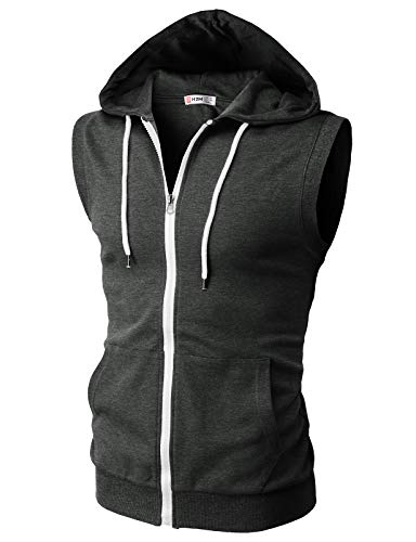 H2H Herren Casual Slim Fit Zip-up Ärmellos Hoodie Leicht Workout Tank Tops Fitness Hoodies, Cmohosl08-anthrazit, Medium von H2H