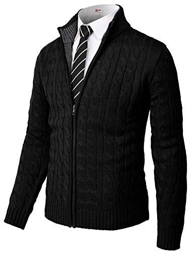 H2H Herren Premium Zopfstrickpullover Strickjacke mit Knöpfen, Cmocal036-black, X-Large von H2H