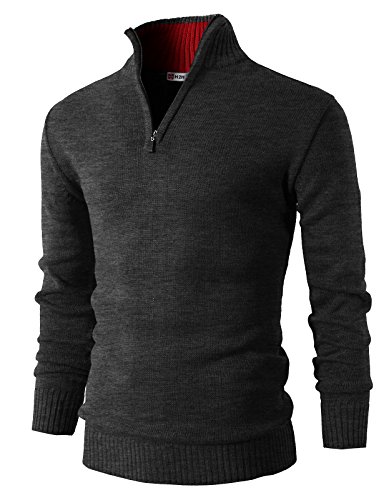 H2H Herren-Pullover, Slim Fit, langärmelig, gestrickt, mit Reißverschluss - Grau - X-Groß von H2H