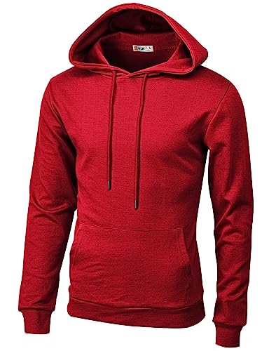 H2H Herren Pullover Hoodie Leicht Langarm mit Kängurutasche Slim Fit Basic Casual Sweatshirt, Cmohol092-red, Medium von H2H