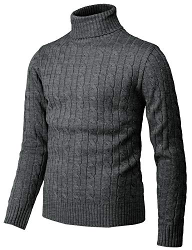 H2H Herren Slim Fit Rollkragenpullover Basic Tops Strick Thermo, Cmoswl045-charcoal, Klein von H2H