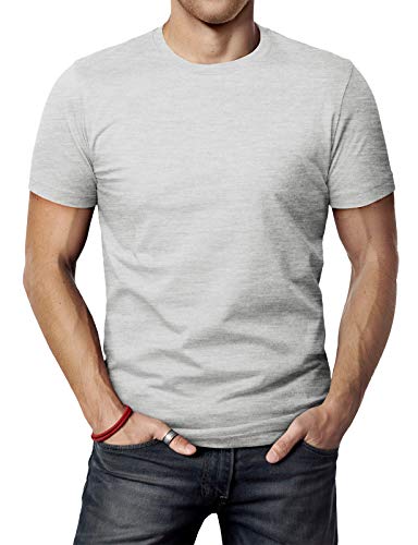 H2H Herren-T-Shirt, schmale Passform, kurzärmelig, Baumwoll-Mischgewebe, weich, leicht, V-Ausschnitt/Rundhalsausschnitt - Grau - X-Klein von H2H