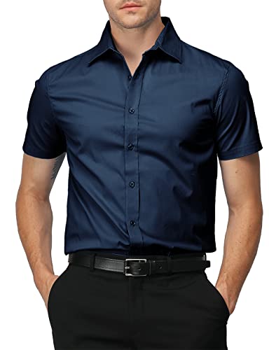 H2H Herrenhemd, schmale Passform, kurzärmelig, Business-Shirt, schlichtes Design, atmungsaktiv - Blau - Mittel von H2H