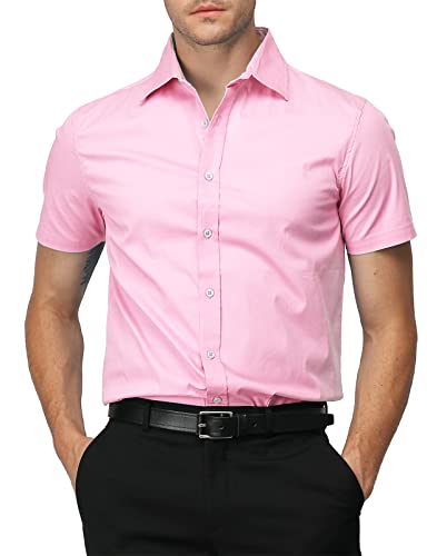 H2H Herrenhemd, schmale Passform, kurzärmelig, Business-Shirt, schlichtes Design, atmungsaktiv - Pink - Mittel von H2H