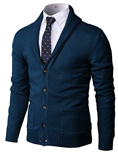 H2H Lässige Herren-Strickjacke, bequeme Passform, mit Schalkragen, weicher Stoff, CMOCAL050-MARINE, XL von H2H