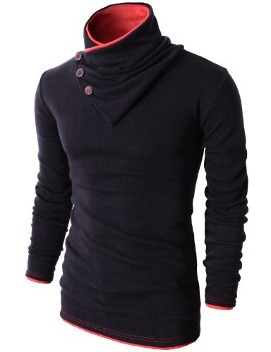 H2H Men's Casual Turtleneck Slim Fit Pullover Sweater Oblique Line Bottom Edge von H2H