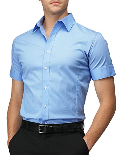 H2H Mens Casual Slim Fit Button-Down Dress Shirts Short Sleeves Solid Colors von H2H