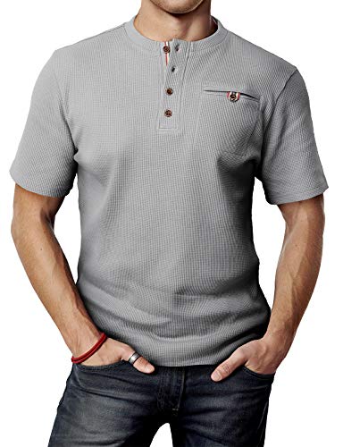 H2H Mens Casual Slim Fit Henley Shirts Short Sleeve With Pocket of Waffle Cotton von H2H