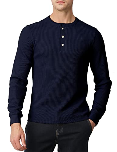 H2H Mens Casual Slim Fit Long Sleeve Henley T Shirts of Waffle Cotton von H2H