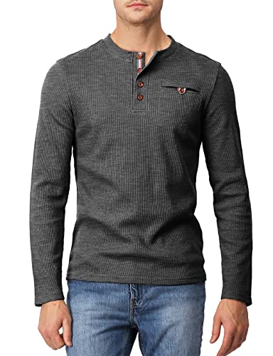 H2H Mens Casual Slim Fit Long Sleeve Henley T Shirts of Waffle Cotton von H2H