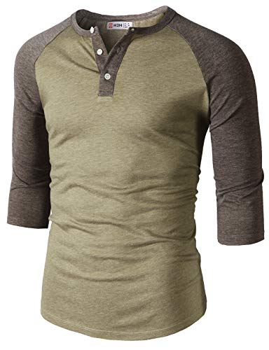 H2H Mens Casual Slim Fit Raglan Baseball Three-Quarter Sleeve Henley T-Shirts von H2H