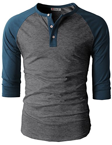 H2H Mens Casual Slim Fit Raglan Baseball Three-Quarter Sleeve Henley T-Shirts von H2H