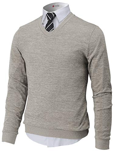 H2H Mens Slim Fit Basic Knitted Longsleeve V-Neck Pullover Sweaters von H2H