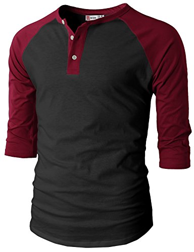Pliuegy Mens Casual Slim Fit Raglan Baseball Three-Quarter Sleeve Henley T-Shirts von H2H