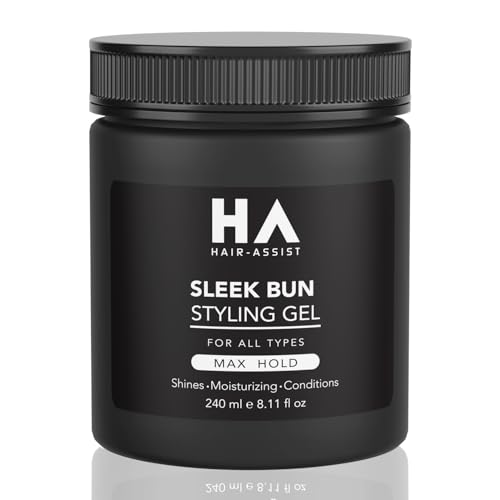 Sleek Bun Gel Haar Gel Damen und Herren 240 ml - Babyhaare fixieren mit Haargel Sleek Zopf Haargel Frauen von Friseuren entwickelt Sleek Bun Gel Haar Gel Damen und Herren 240 ml - Babyhaare fixieren mit Haargel Sleek Zopf Haargel Frauen von Friseuren entwickelt von HA Hair-Assist