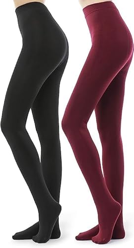 HA WA 2er Pack 100D Thermo Strumpfhose Damen Winter，Gefütterte Fleece Blickdichte Thermostrumpfhose für Damen,Rot von HA WA