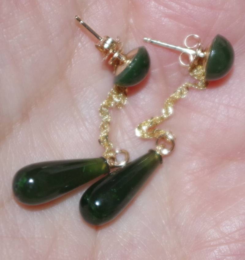 14K Grüne Jade Jadeit Ohrstecker & 45 Mm Teardrop Ohrringe Jackets P von HAANDMADEJEWELRY