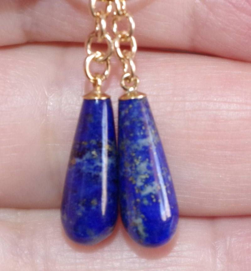 14K Lapis Lazuli Abnehmbare Tear Drop Ohrringe Jacken Multi Use Looks Erstellen von HAANDMADEJEWELRY