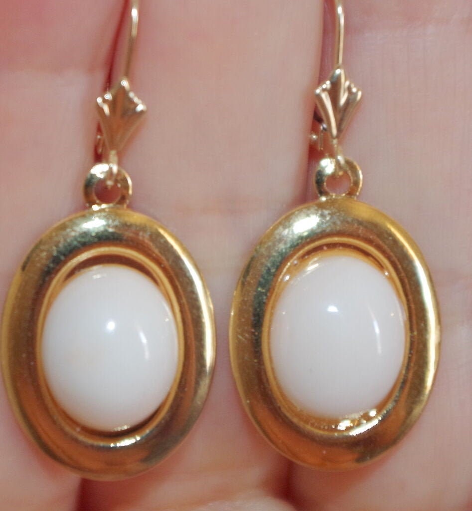 Blush Engelshaut Koralle Oval Brisur 14K Gold/Gf Ohrhänger 38 Mm Ohrring von HAANDMADEJEWELRY