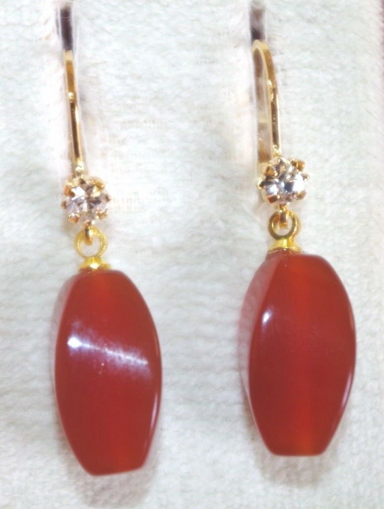 Carnelian Swirl Design Vintage 14K Gf 32 Mm Ohrringe Cz Brisuren von HAANDMADEJEWELRY
