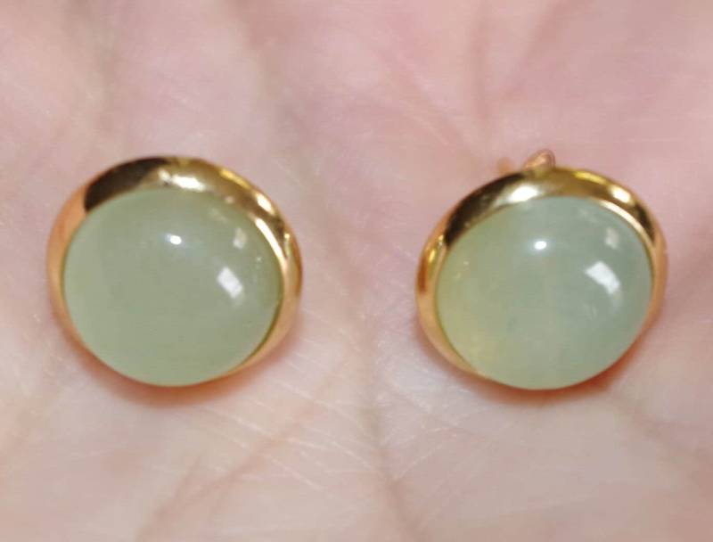 Grüne Jadeit Jade Runde Kuppel 12 Mm Ohrstecker 14K Gold Filled von HAANDMADEJEWELRY