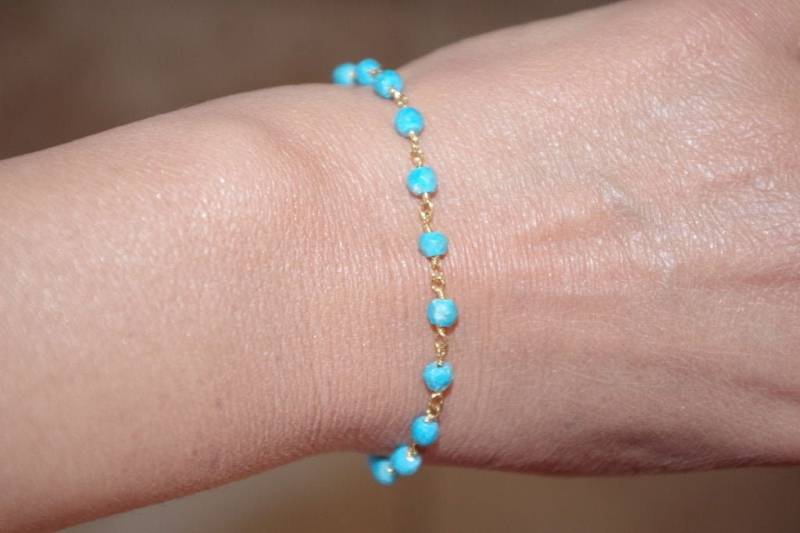 Handgemachtes 14K Gold Gefülltes Türkis-Gliederarmband, Brautjungfer Geschenk von HAANDMADEJEWELRY