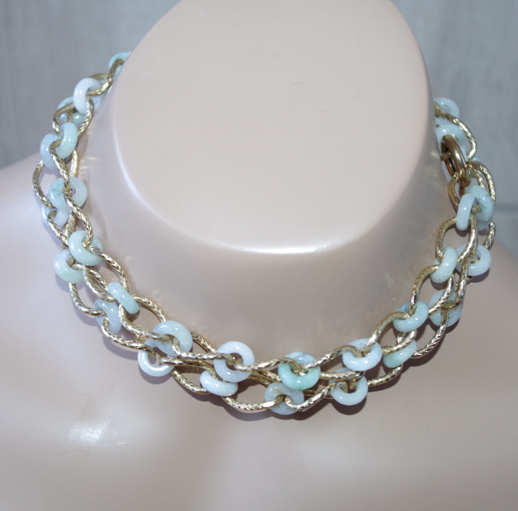 Jadeit Jade Kreis Lange Interlocking Fancy Kette Lariat Halskette 14K Gf von HAANDMADEJEWELRY