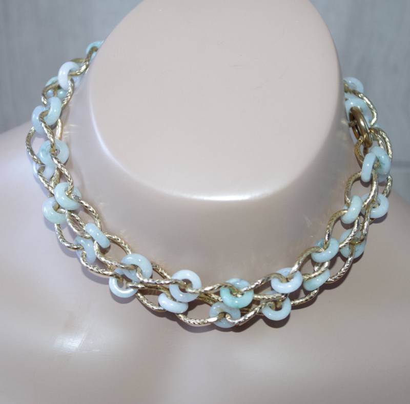 Jadeit Jade Kreis Lange Interlocking Fancy Kette Lariat Halskette 14K Gf von HAANDMADEJEWELRY