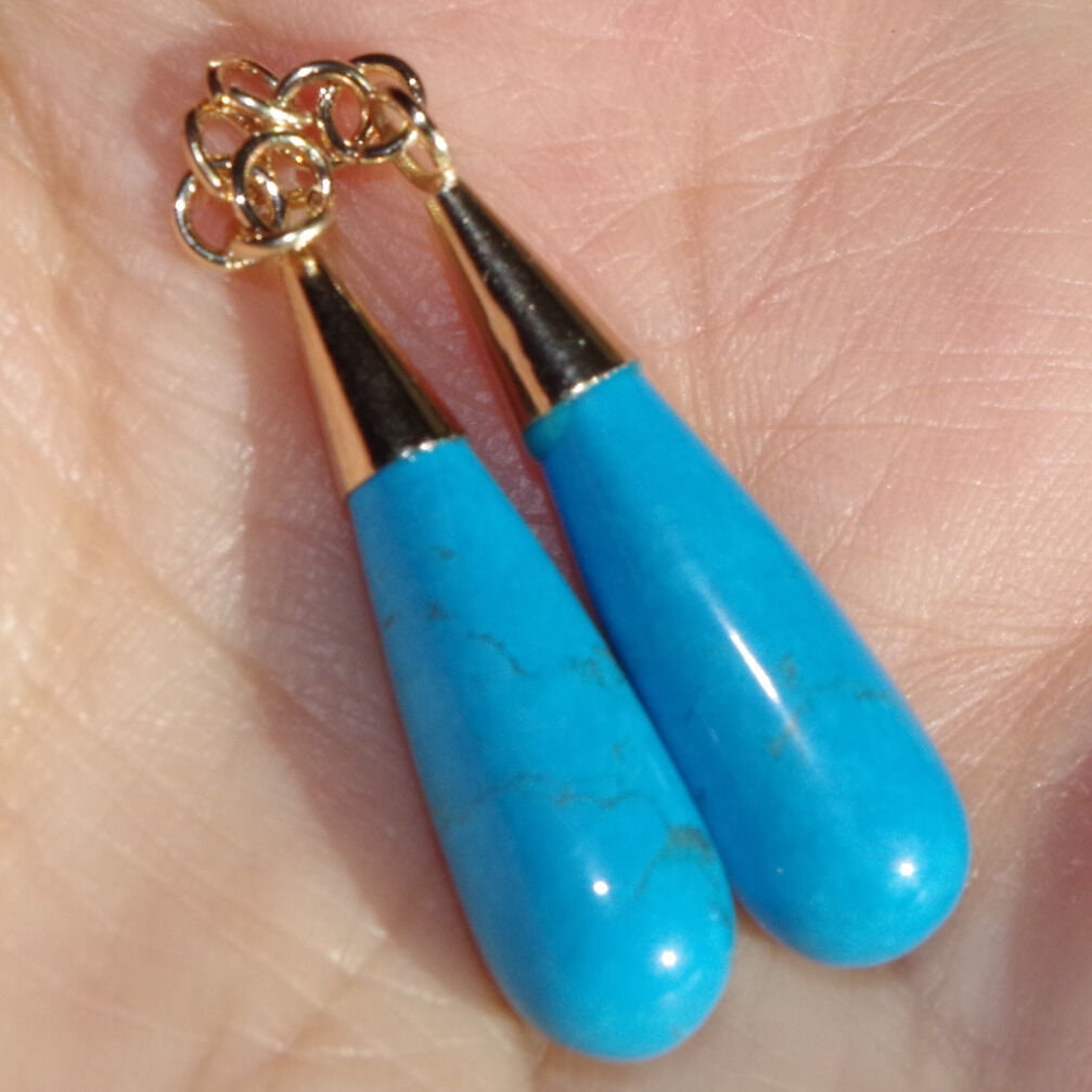 Qualität 14K Gf 40 Mm Große Teardrop Türkis Ohrringe Jacken von HAANDMADEJEWELRY