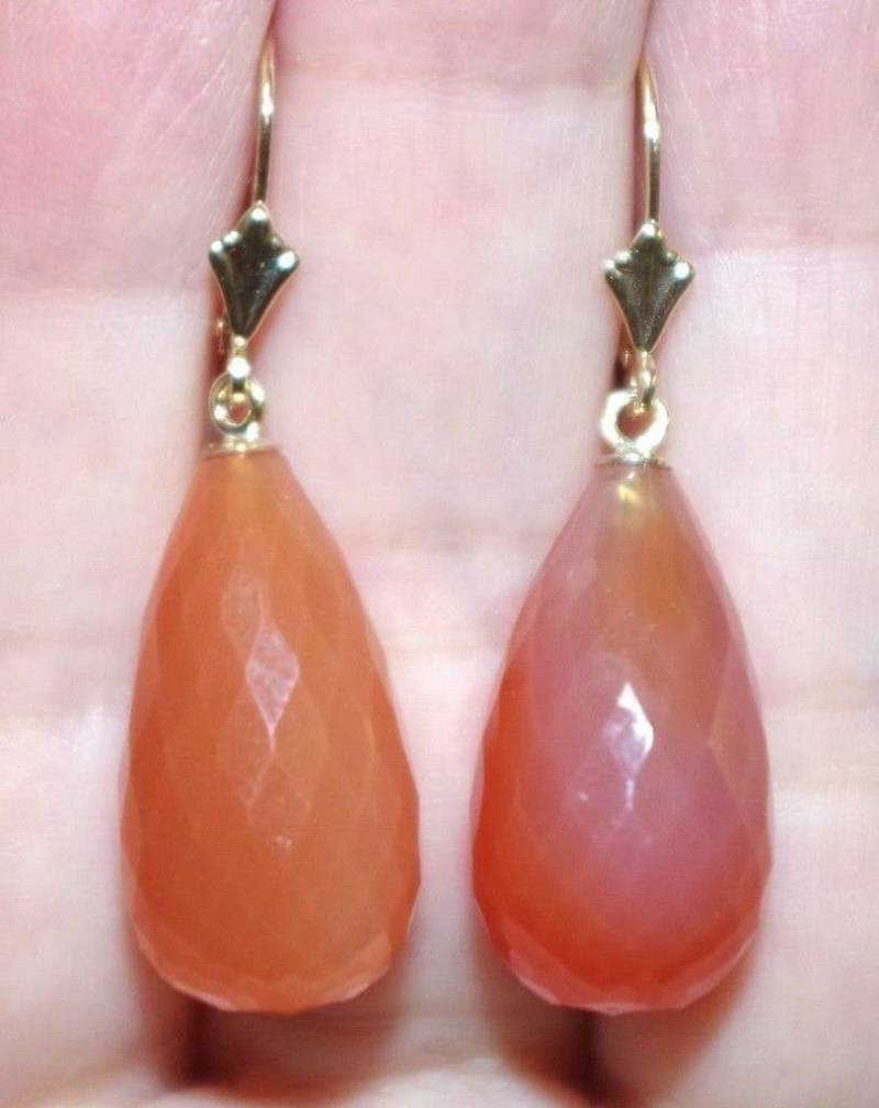 Vintage 14K Facettierte Große Teardrop Karneol Ohrringe Aa von HAANDMADEJEWELRY