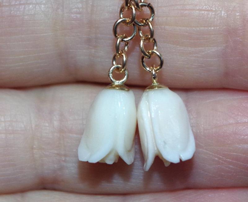 Vintage 14K Gold Engelshaut Koralle Rose Ohrringe Jacken von HAANDMADEJEWELRY