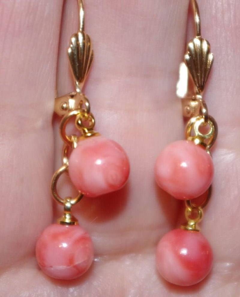 Vintage Engelshaut Korallen Ohrringe 14K Gold Filled Ohrhänger von HAANDMADEJEWELRY