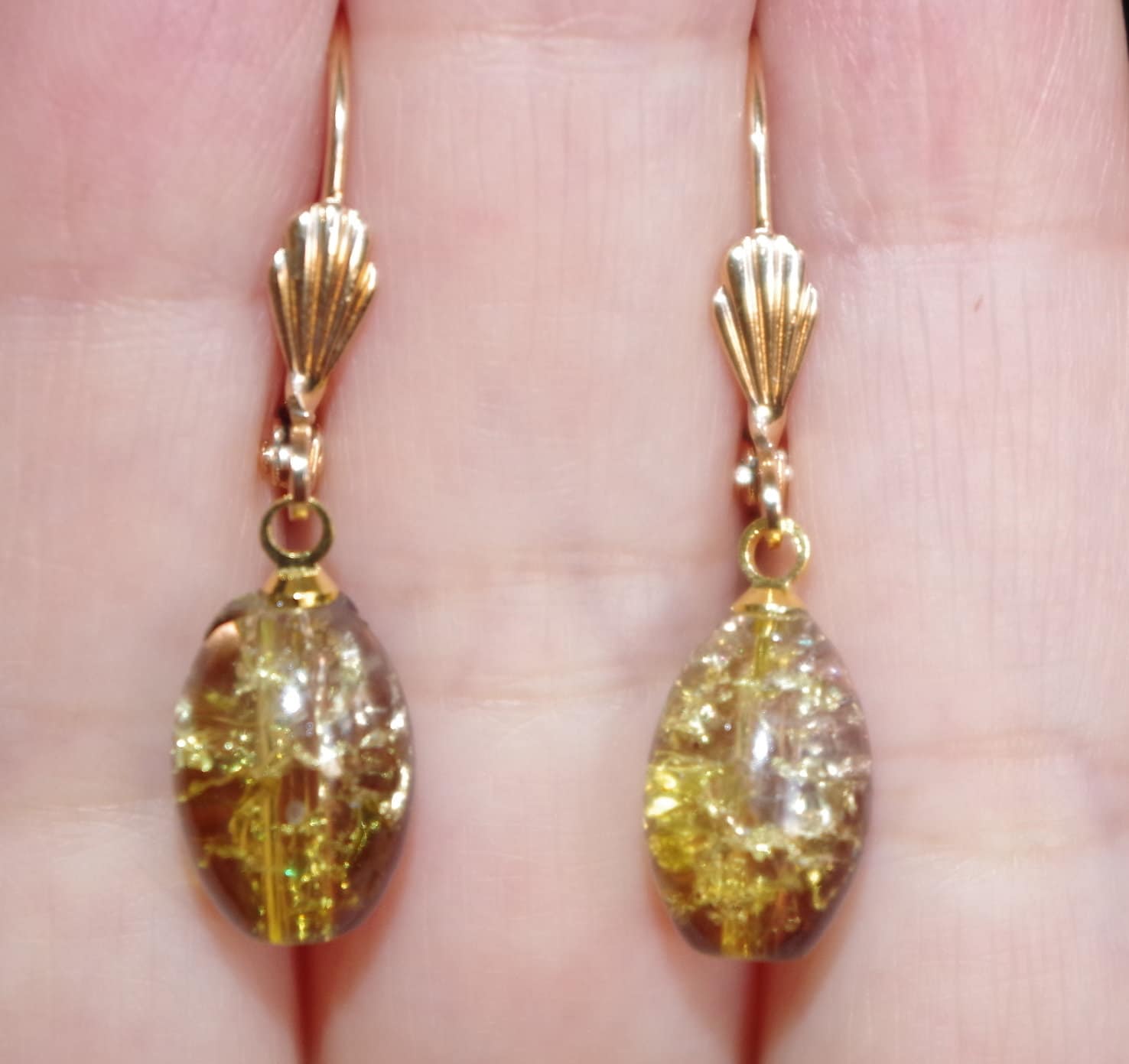 Vintage Firey Opalite Tropfen 14K Gf 27mm Brisur Ohrringe von HAANDMADEJEWELRY