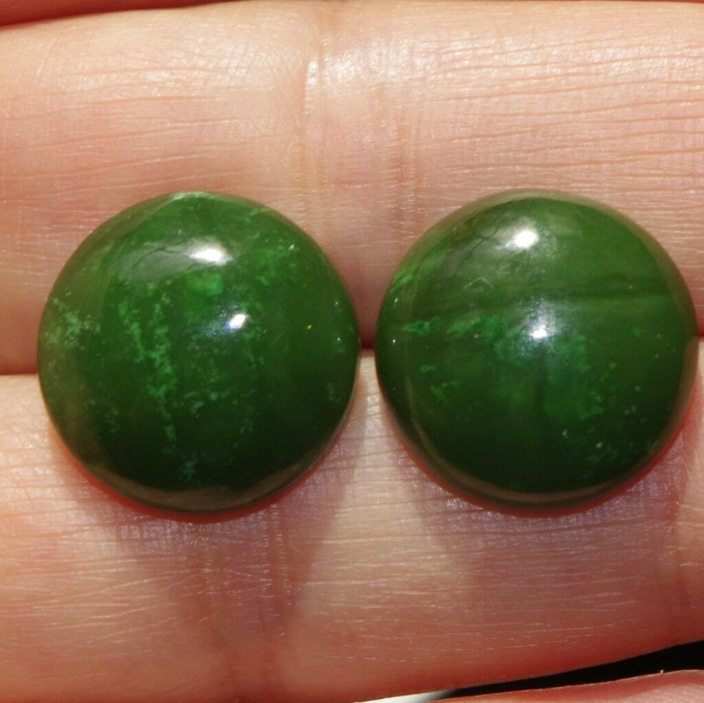 Vintage Grüne Jadeit Jade Runde Kuppel 15 Mm Ohrstecker 14K Gold Filled von HAANDMADEJEWELRY