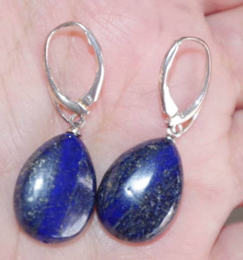 Vintage Lapis Lazuli Sterlingsilber Teardrop Ohrringe von HAANDMADEJEWELRY