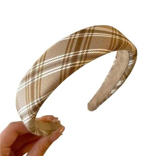 Damen Haarbänder Haar Elastic Hair Band Band Gitterdruck Schwamm Stirnband Damen Girl Wide Side Hairband Hair Hoop Weibliche Haarzubehör-4 Gitter Khaki von HAAR