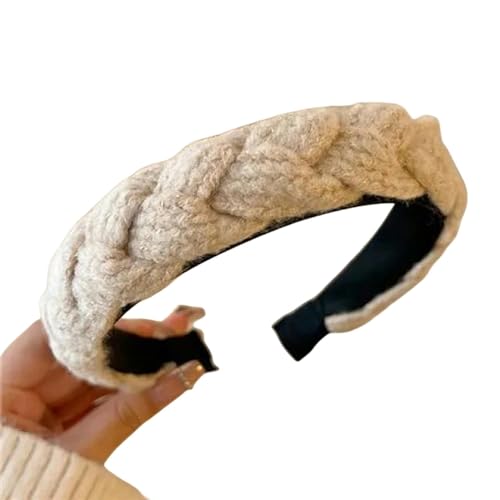 Damen Haarbänder Haar Elastic Hair Band Band Gitterdruck Schwamm Stirnband Damen Girl Wide Side Hairband Hair Hoop Weibliche Haarzubehör-6 Stricken Beige von HAAR