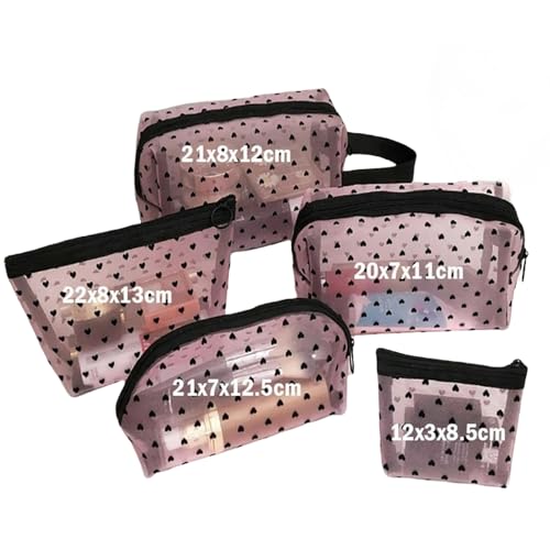 Makeup Tasche Haar Love Print Mesh Kosmetikbeutel Tragbarer Toilettenorganisator Make -Up -Tasche Multifunktion Transparent Frauen Aufbewahrungstasche-Rosa-21X7X12.5Cm von HAAR