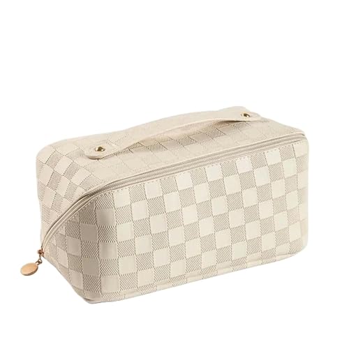 Makeup Tasche Haar Plaid Cosmetic Bag Pillow Make-Up-Beutel Frauen Mit Großer Kapazität Waschbeutel Multifunktional Reisen Toilettenkit Handtasche-Beige von HAAR