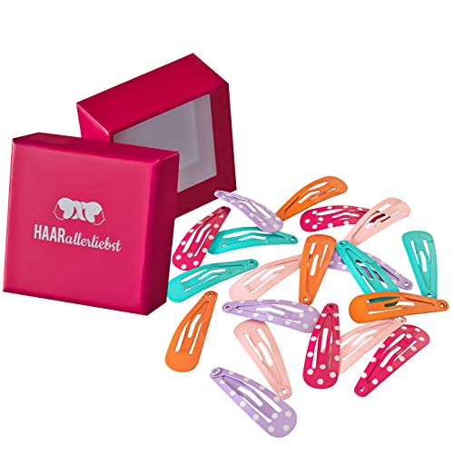Haarallerliebst Haarspangen klein für Kinder – 20 Stück in bunt pink rosa lila mit Punkten (3 cm) inkl. Aufbewahrungsbox – Ideal für dünnes, feines Haar von HAARallerliebst