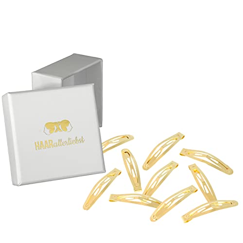 HAARallerliebst® 10 Stück Snap Haarspangen Damen - gold 4cm - Metall Haarclips Haarklammer Haar Hair Clip Clips Kinder Haarklammern Haarspange mit Aufbewahrungsbox für Damen Mädchen Herren gold von HAARallerliebst