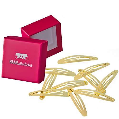 HAARallerliebst® 10 Stück Snap Haarspangen Damen - gold - 6cm Metall Haarclips Haarklammer Haar Hair Clip Clips Kinder Haarklammern Haarspange mit Aufbewahrungsbox für Damen Mädchen Herren gold von HAARallerliebst