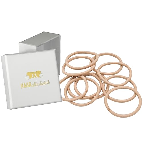 HAARallerliebst® 10 Stück dicke beige Haargummis Farbe sandblond, Metallfreie Zopfgummis, blond für Damen, Mädchen & Herren inkl Schachtel zur Aufbewahrung für Haarschmuck, Haargummi & Haarbänder von HAARallerliebst