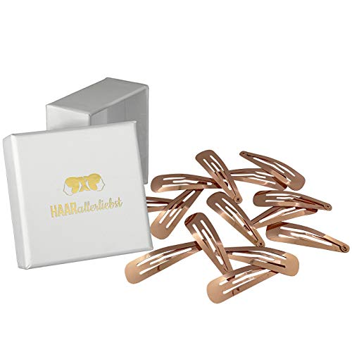 Haarallerliebst Haarspangen normale Länge für Kinder & Damen – 14 Stück in roségold glänzend (5 cm) inkl. Aufbewahrungsbox weiss – Ideal für normales Haar von HAARallerliebst